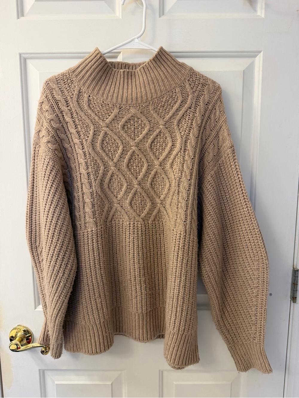 🩷 a new day Neutral Taupe Ribbed cabled chunky Mock Neck Sweater Medium🩷